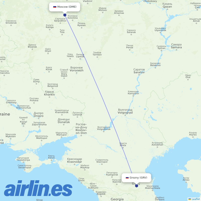 Ural Airlines from Grozny Airport destination map