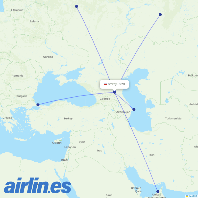 UTair from Grozny Airport destination map