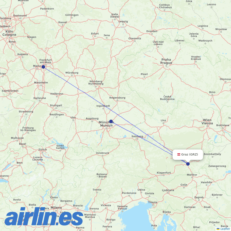 Air Dolomiti from Graz Mil/Civ destination map