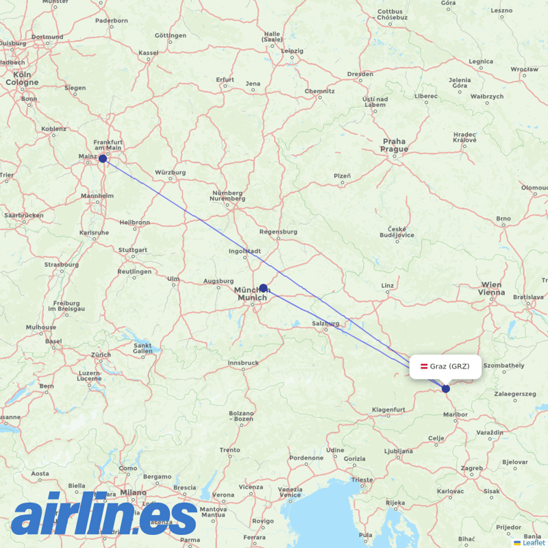 Lufthansa from Graz Mil/Civ destination map