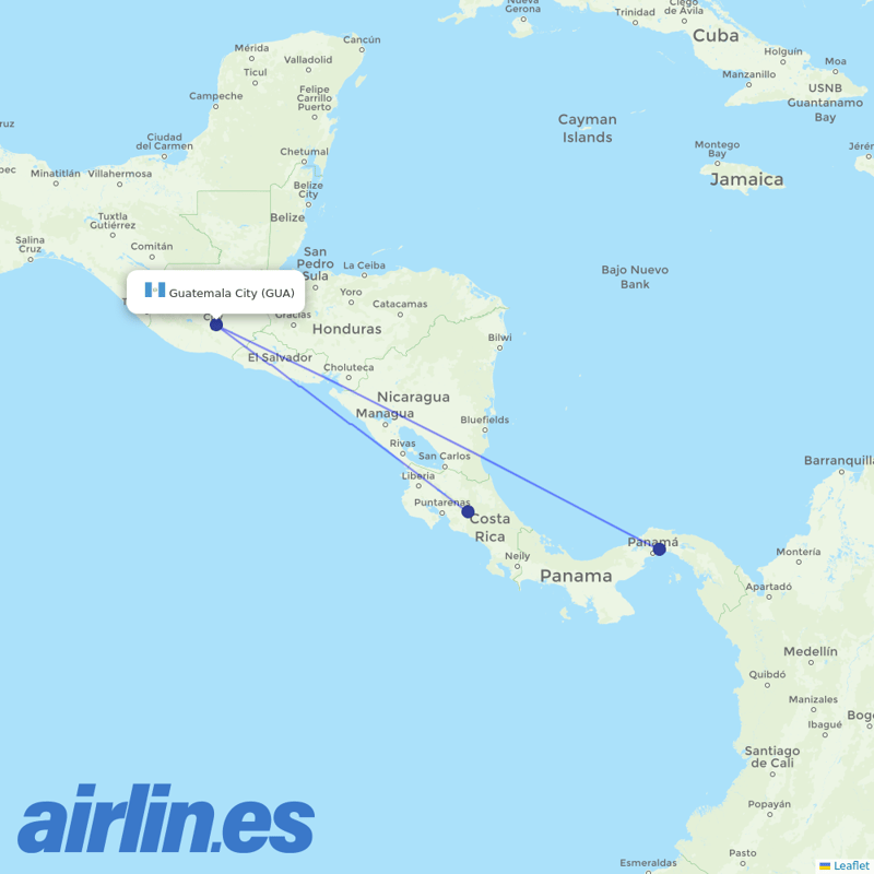 Copa Airlines from La Aurora destination map