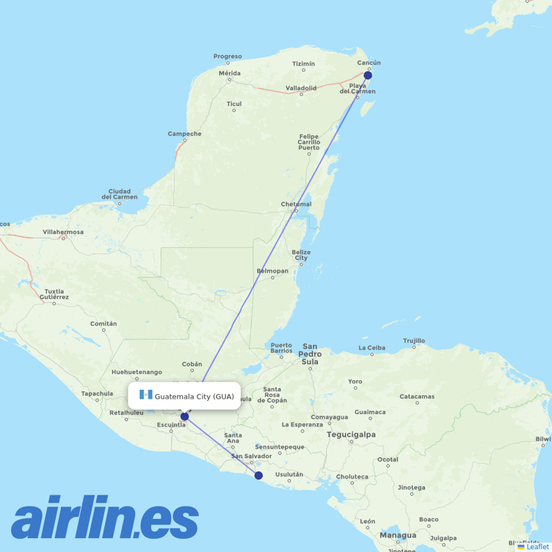 Aerolineas MAS from La Aurora destination map