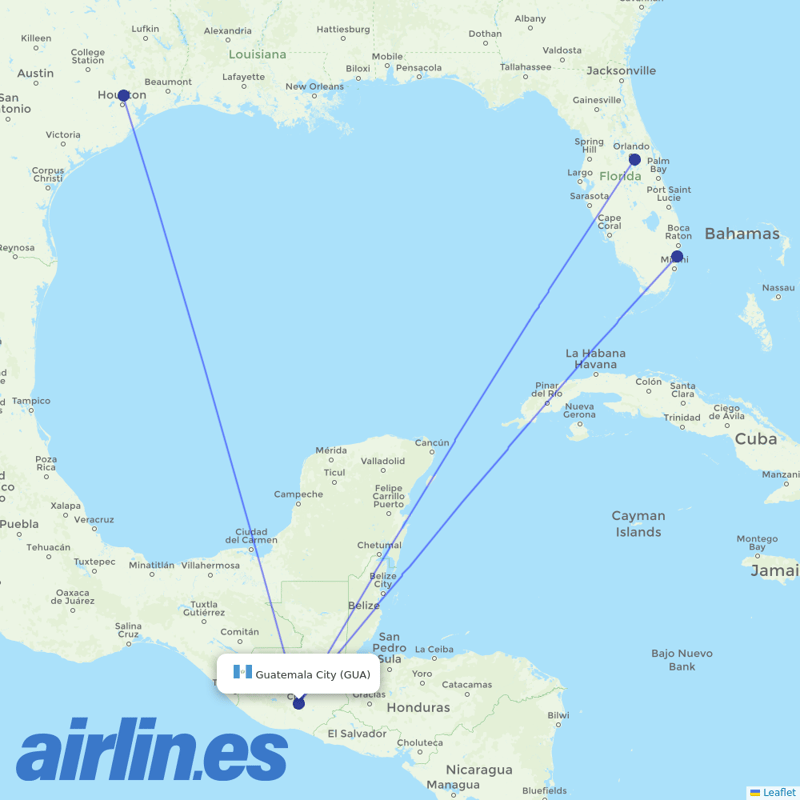 Spirit Airlines from La Aurora destination map