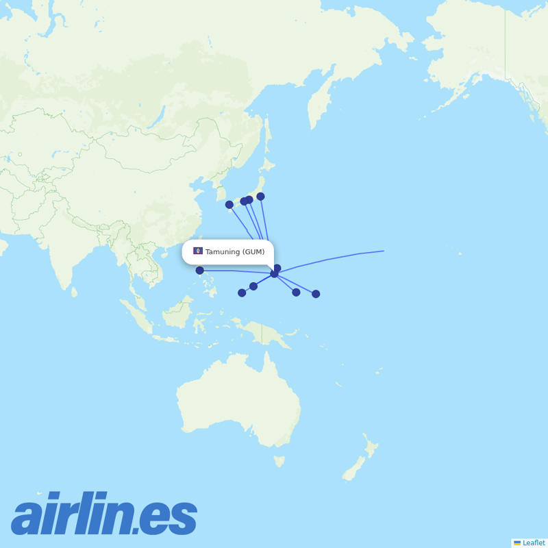 United Airlines from Guam destination map