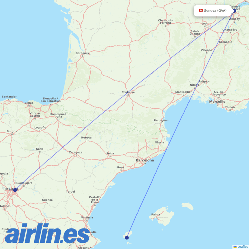 Iberia from Geneva Airport destination map