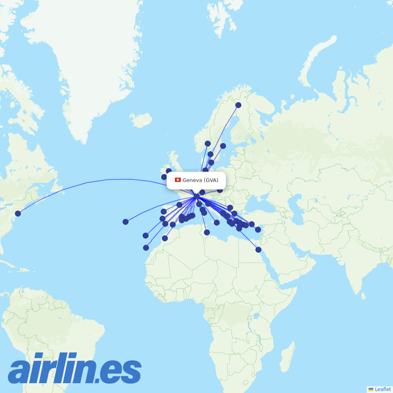 SWISS from Geneva Airport destination map