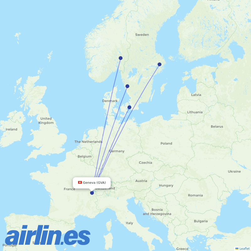 Scandinavian Airlines from Geneva Airport destination map