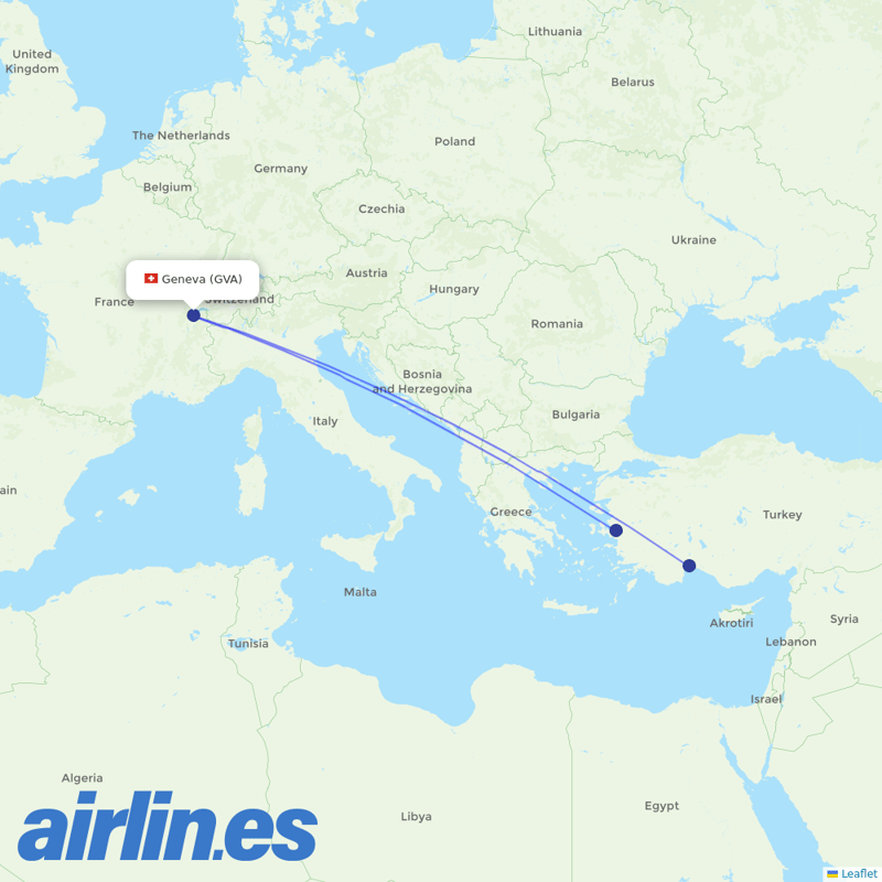 SunExpress from Geneva Airport destination map