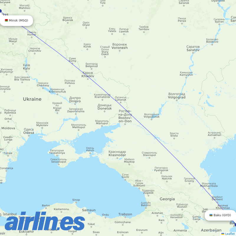 Belavia from Heydar Aliyev International Airport destination map