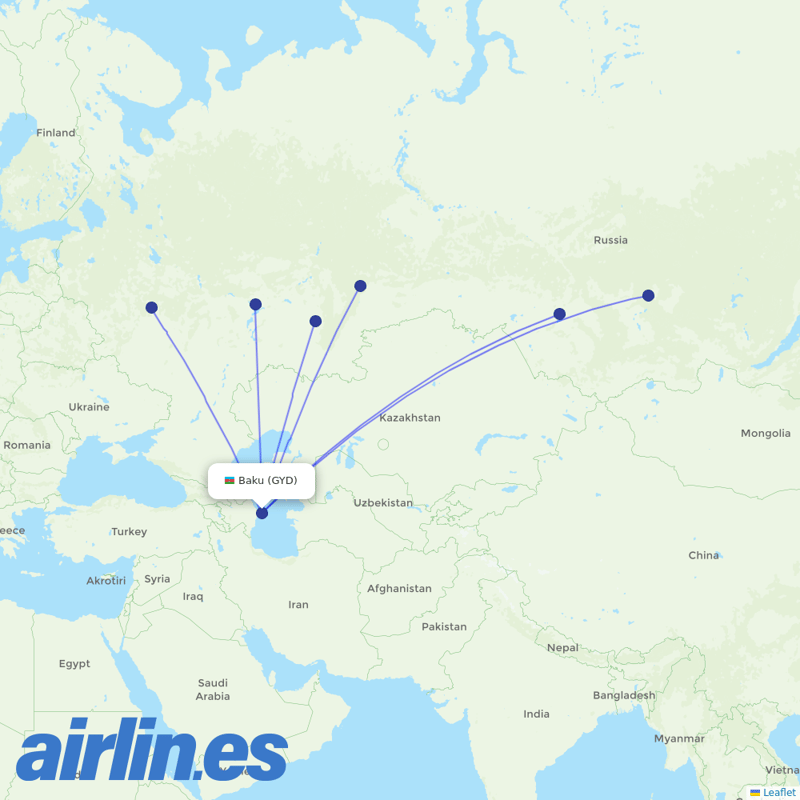 IrAero from Heydar Aliyev International Airport destination map