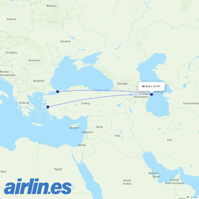 Pegasus from Heydar Aliyev International Airport destination map