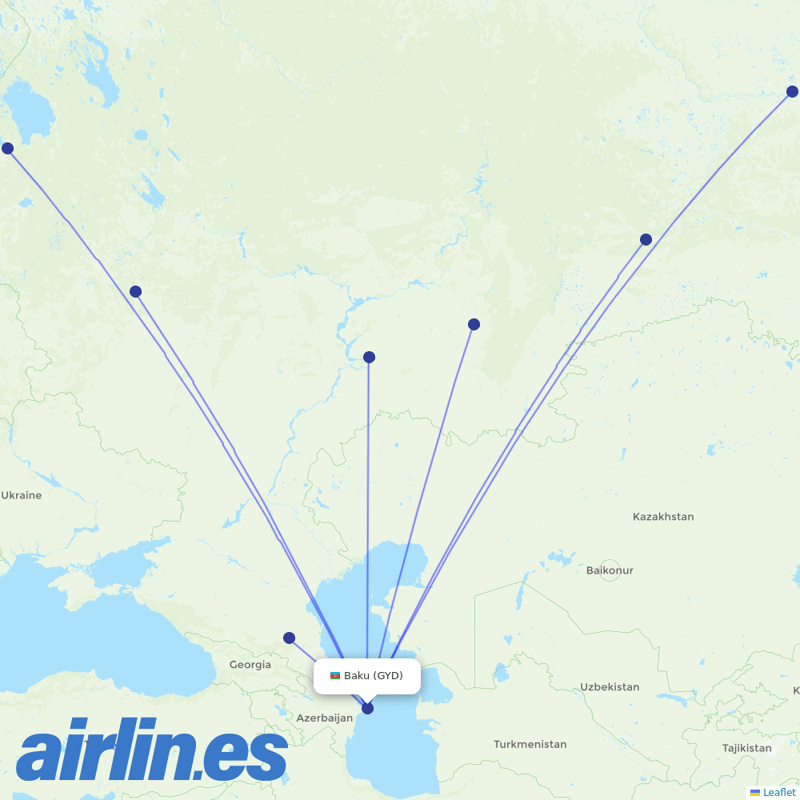 UTair from Heydar Aliyev International Airport destination map