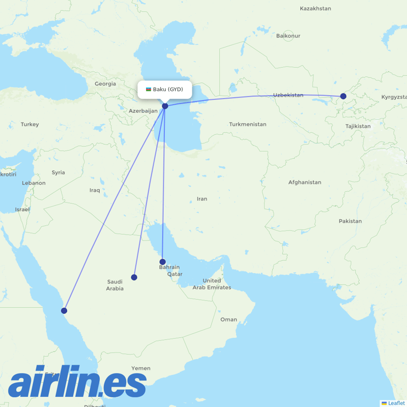 Flynas from Heydar Aliyev International Airport destination map