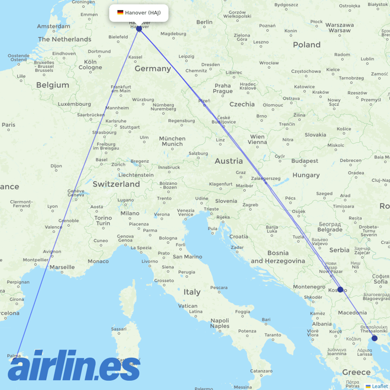 Eurowings from Hannover Airport destination map