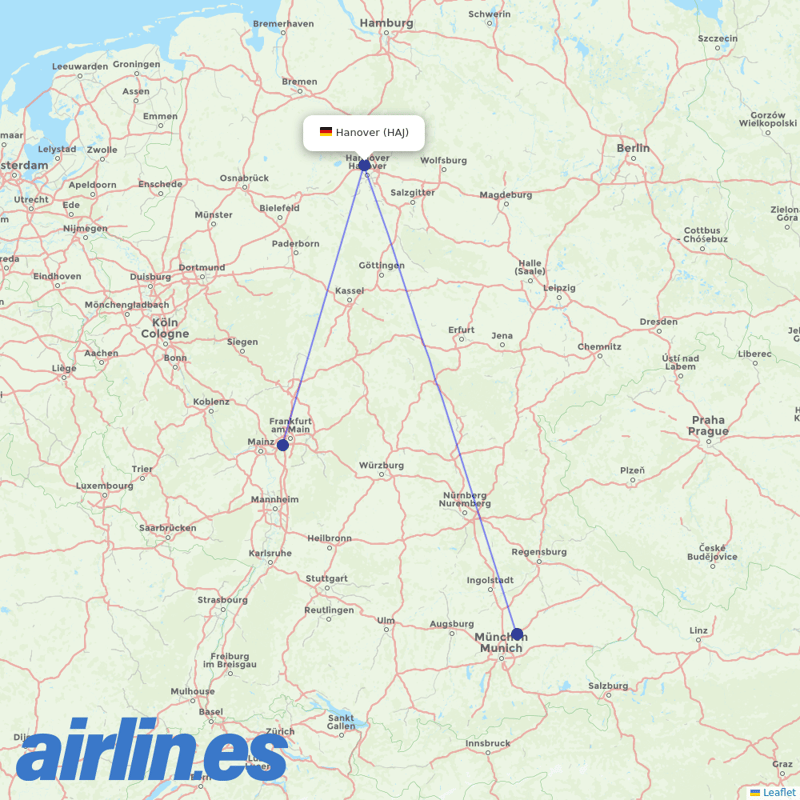 Lufthansa from Hannover Airport destination map