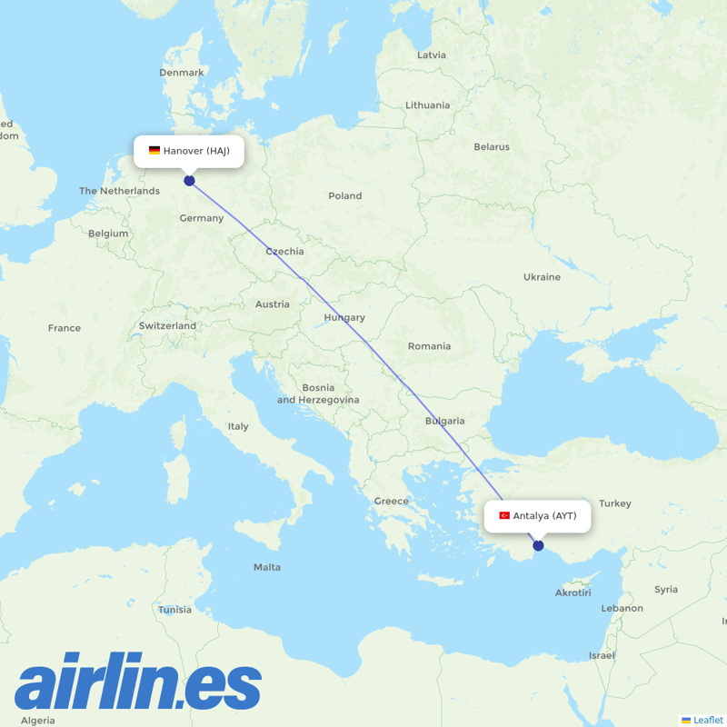 Corendon Airlines from Hannover Airport destination map