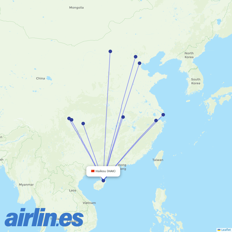 Air China from Haikou Meilan International Airport destination map