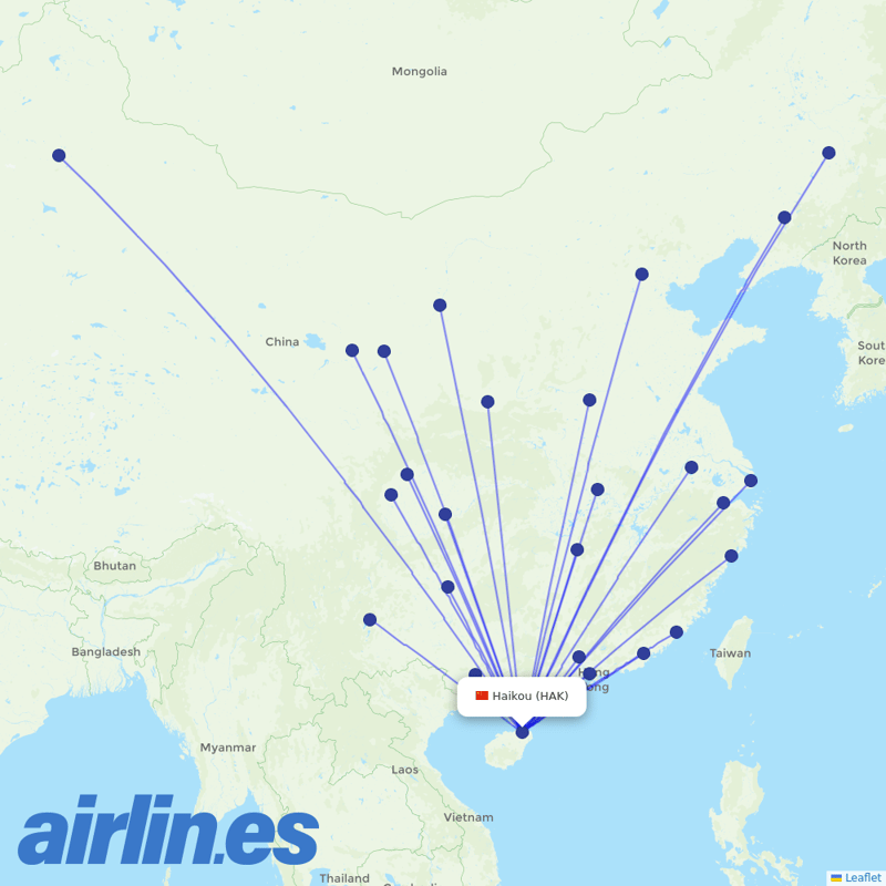 China Southern Airlines from Haikou Meilan International Airport destination map