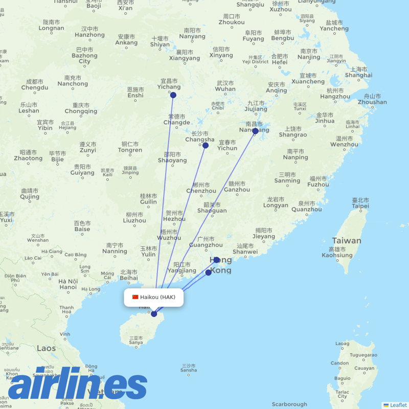 Donghai Airlines from Haikou Meilan International Airport destination map