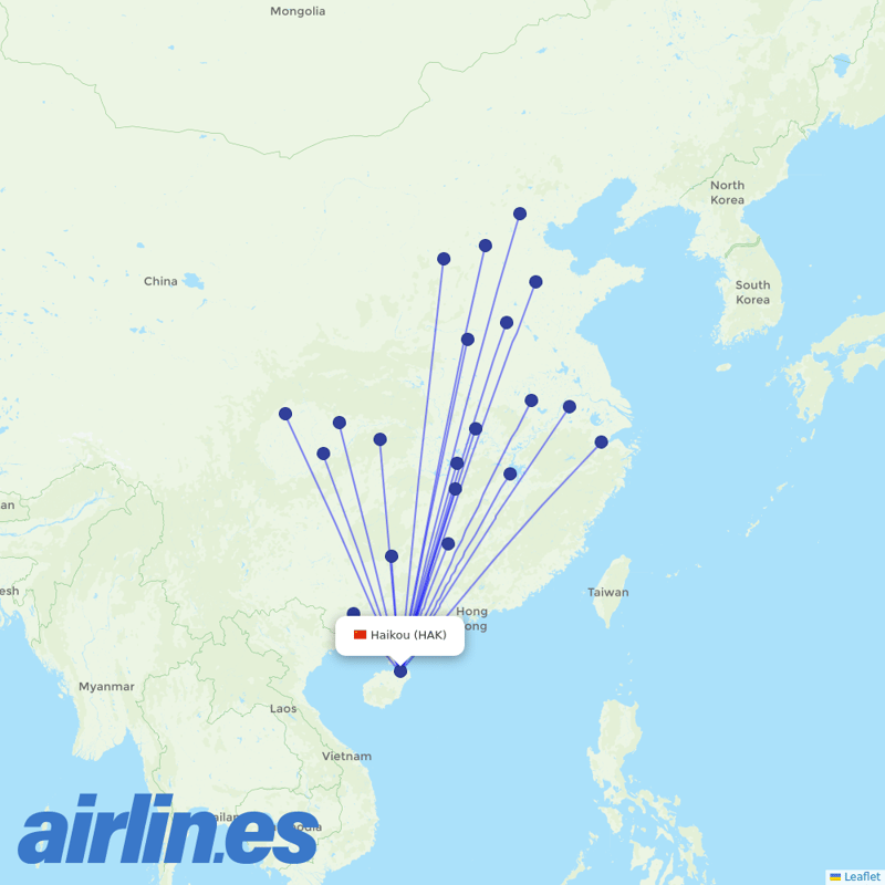 Beijing Capital Airlines from Haikou Meilan International Airport destination map