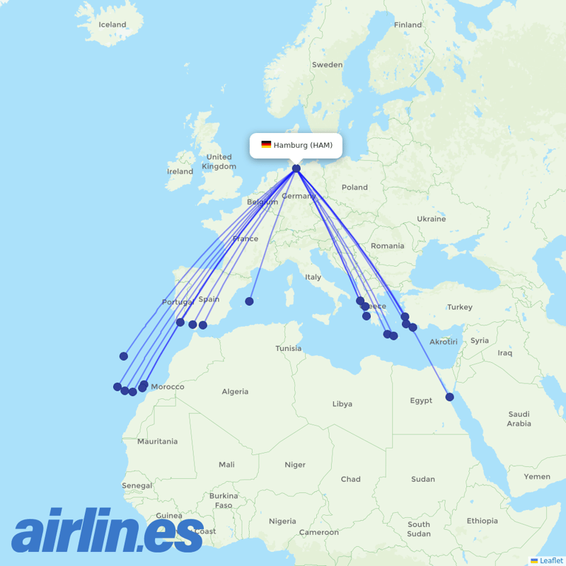Condor from Hamburg Airport destination map