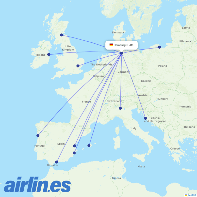 Ryanair from Hamburg Airport destination map