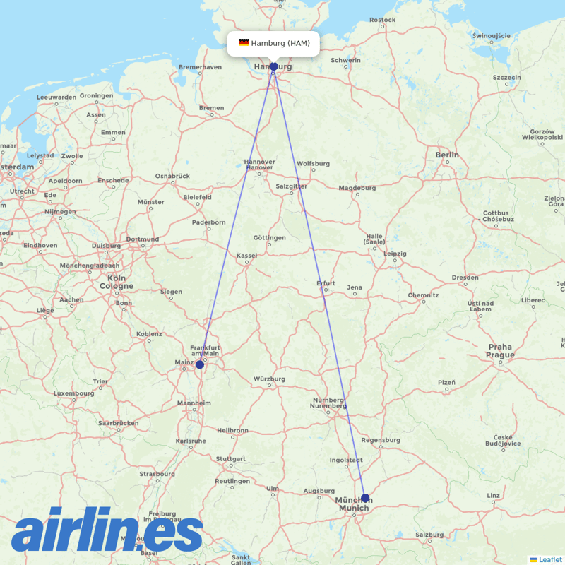 Lufthansa from Hamburg Airport destination map