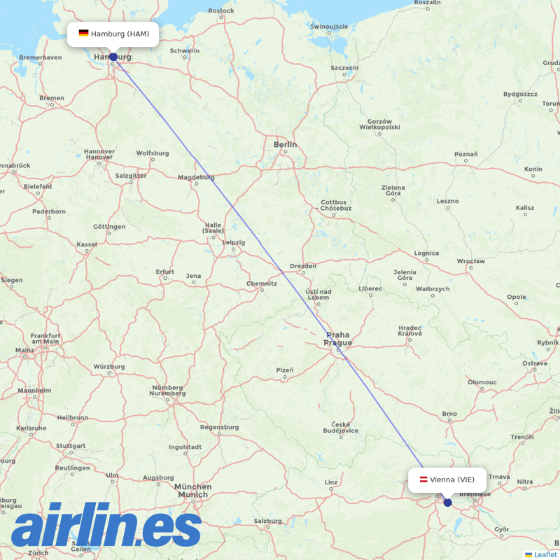 Austrian from Hamburg Airport destination map
