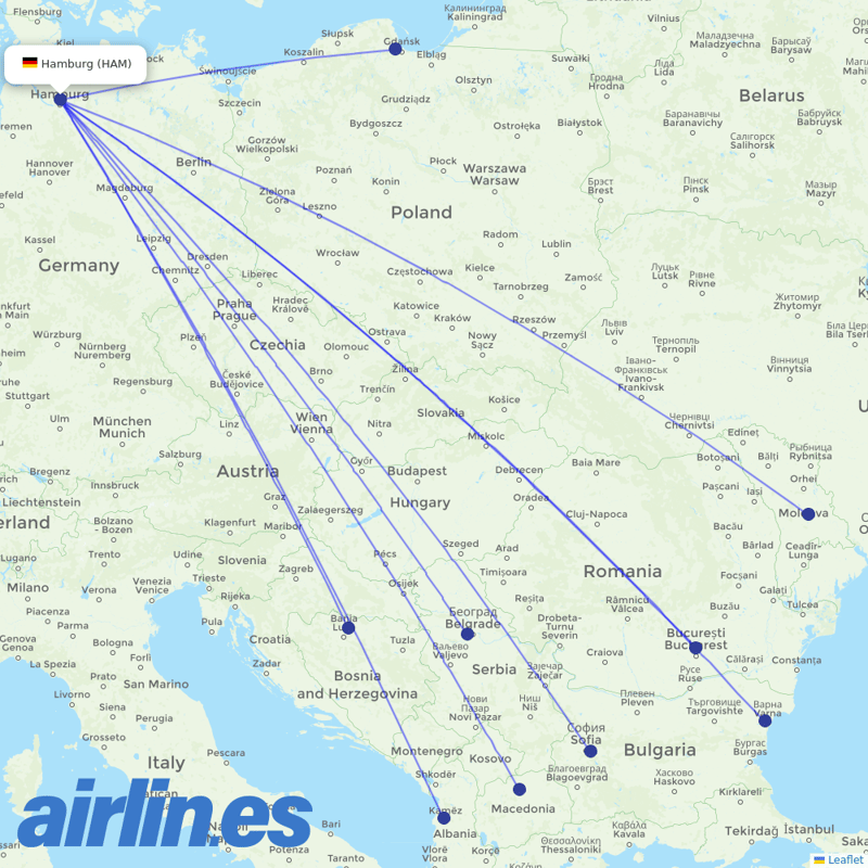 Wizz Air from Hamburg Airport destination map