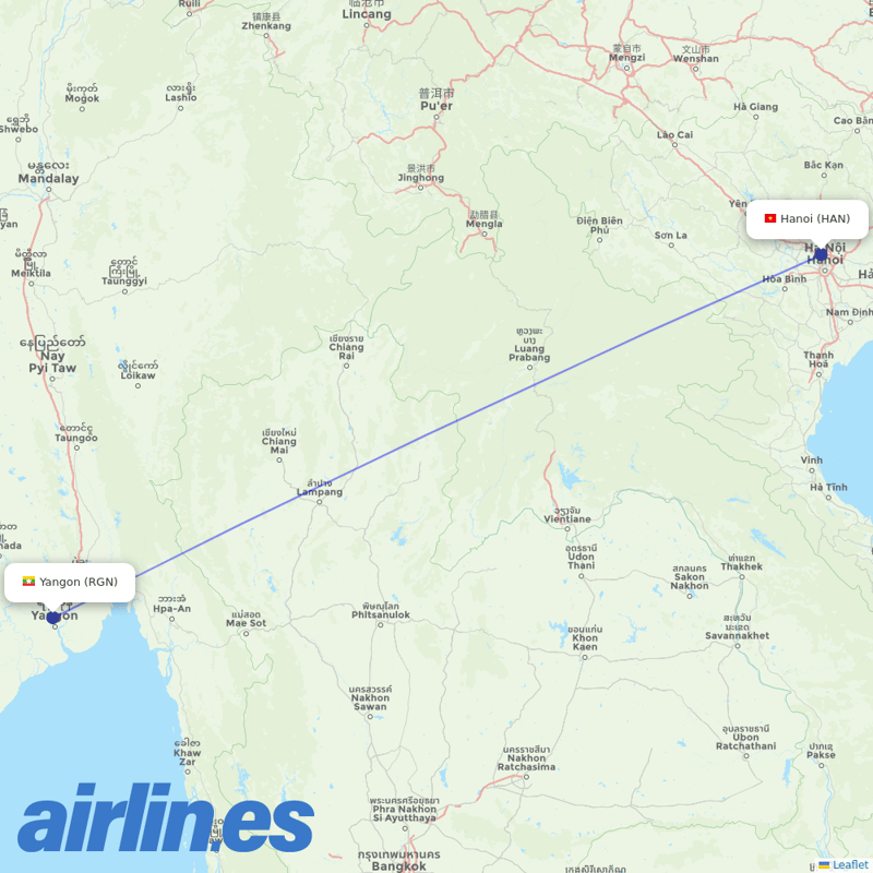 Myanmar Airways International from Noibai International destination map