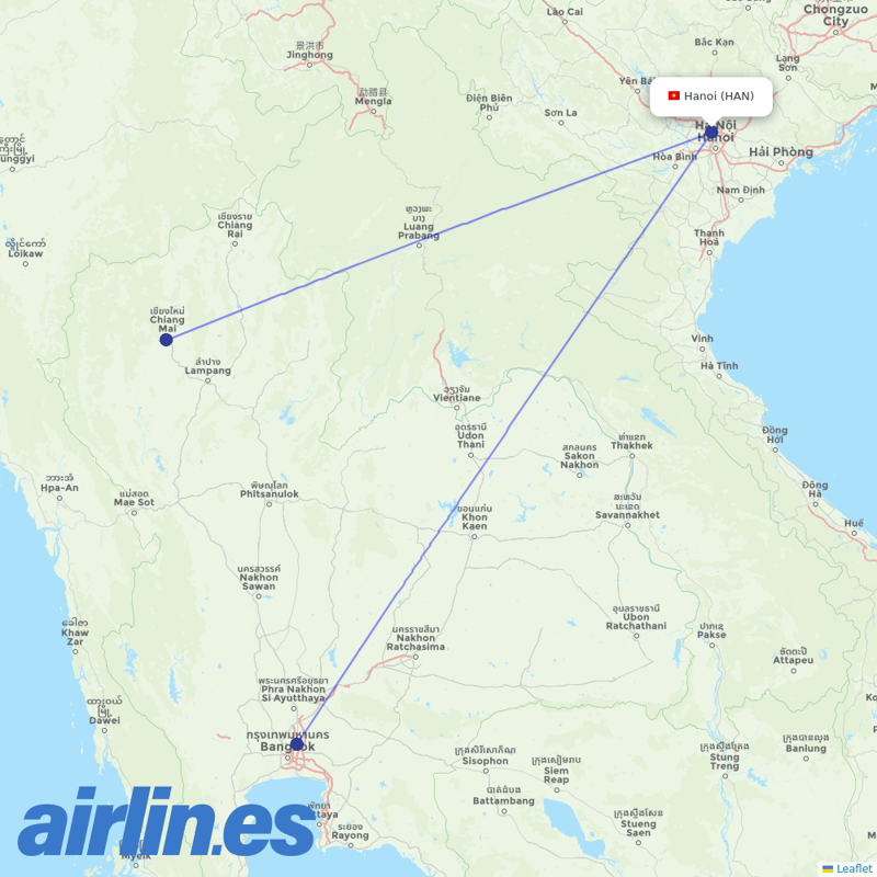Thai AirAsia from Noibai International destination map