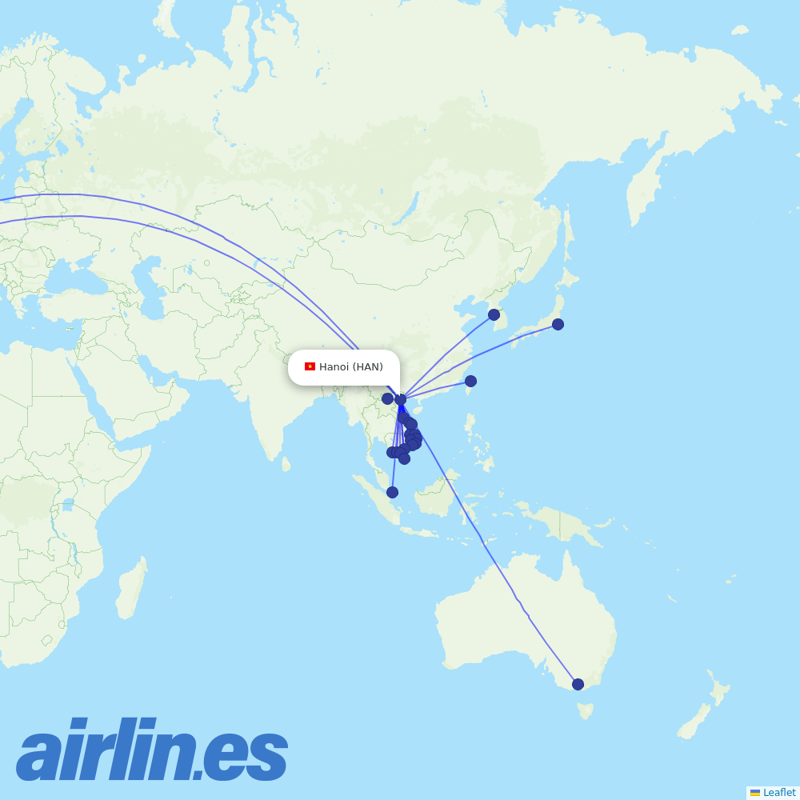 Bamboo Airways from Noibai International destination map