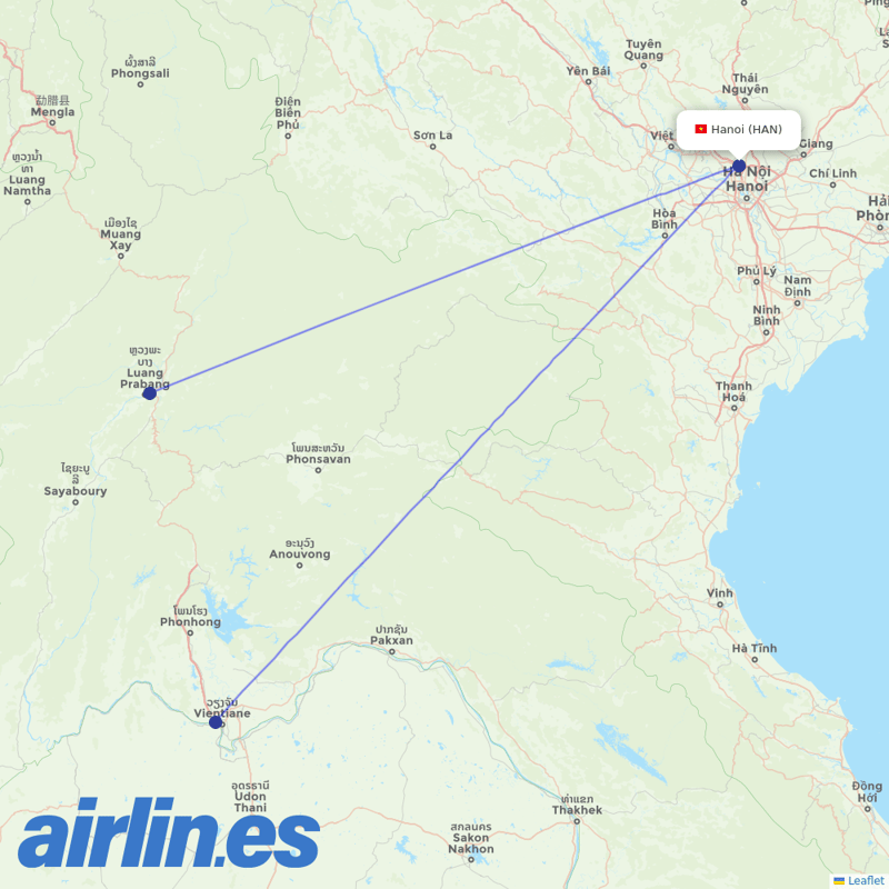 Lao Airlines from Noibai International destination map