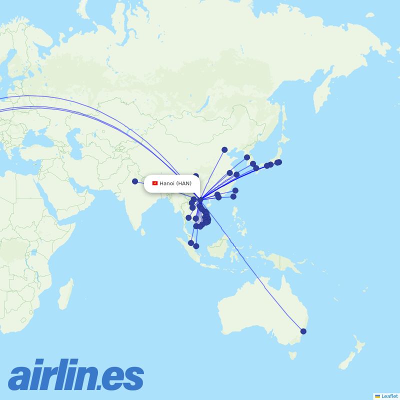 Vietnam Airlines from Noibai International destination map