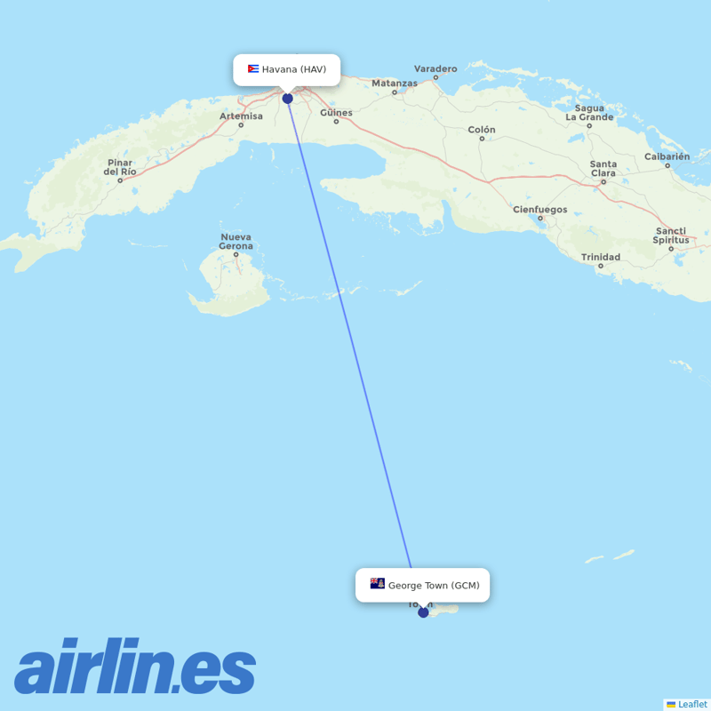 Cayman Airways from Jose Marti International destination map