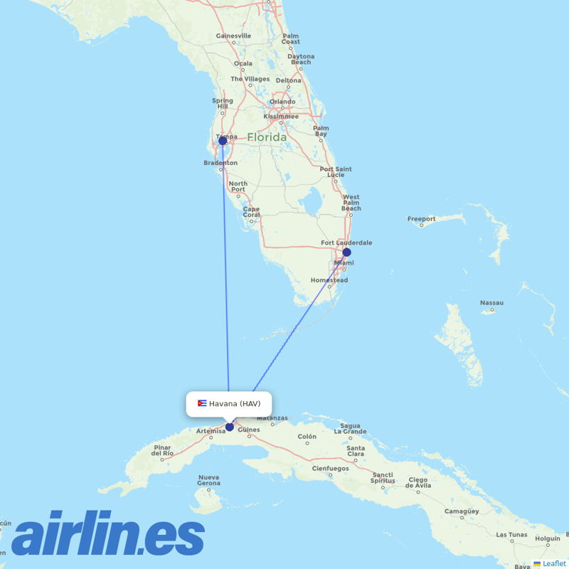 Southwest Airlines from Jose Marti International destination map