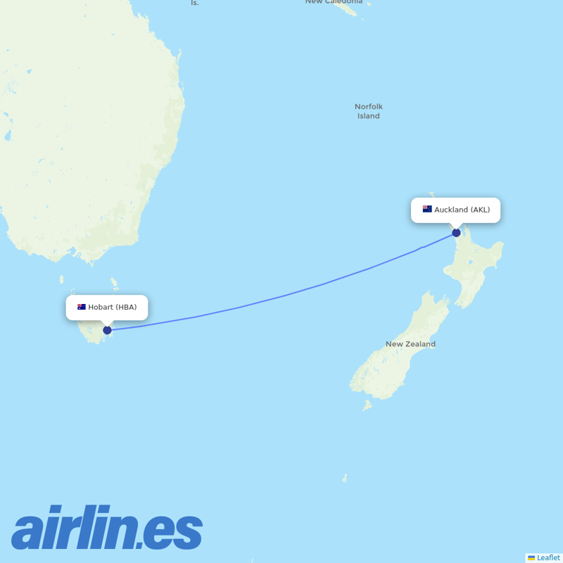 Air New Zealand from Hobart destination map