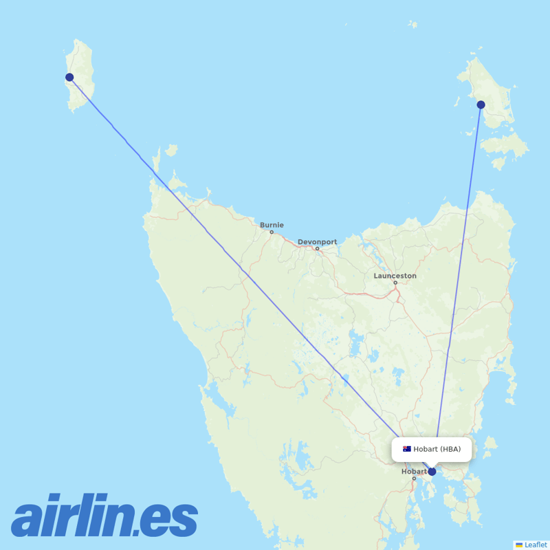 Sharp Airlines from Hobart destination map