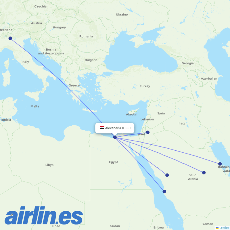 Air Arabia Egypt from Borg El Arab Intl destination map