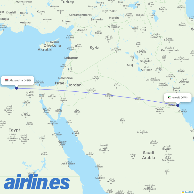 Jazeera Airways from Borg El Arab Intl destination map