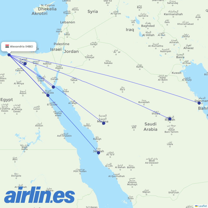 EgyptAir from Borg El Arab Intl destination map
