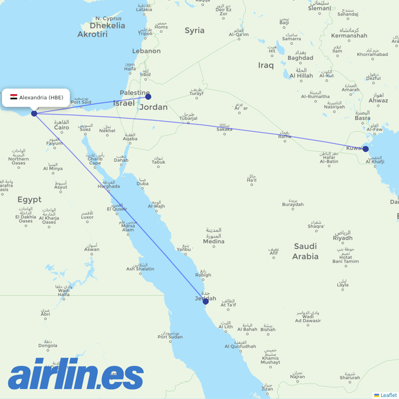 Air Cairo from Borg El Arab Intl destination map