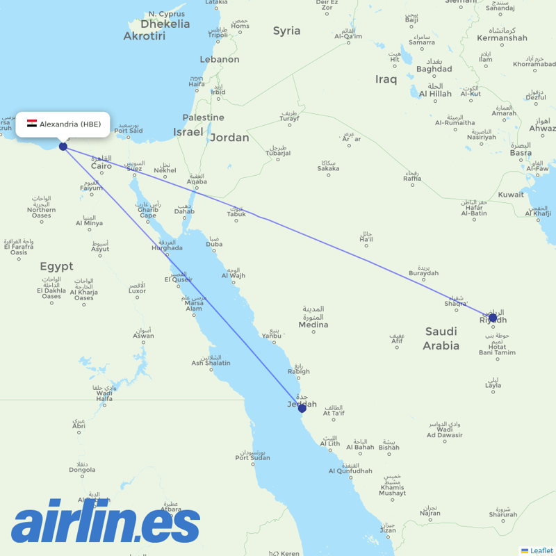 Saudia from Borg El Arab Intl destination map