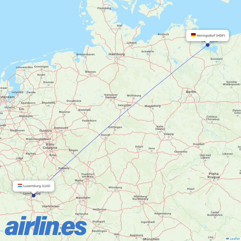 Luxair from Heringsdorf Airport destination map