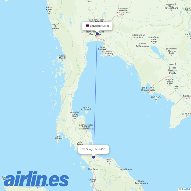 Nok Air from Hat Yai International destination map