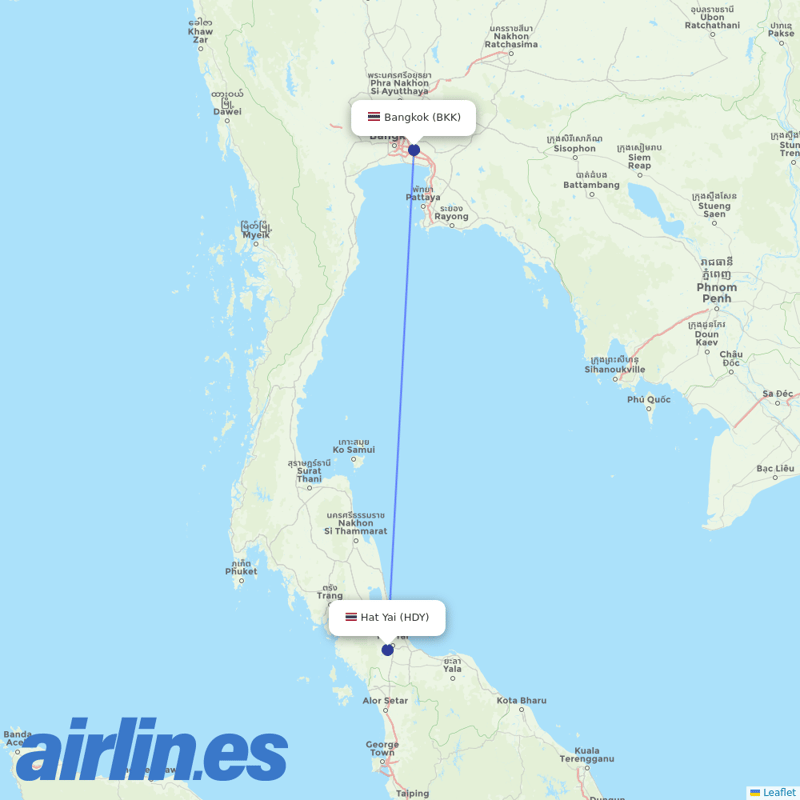 Thai Vietjet Air from Hat Yai International destination map