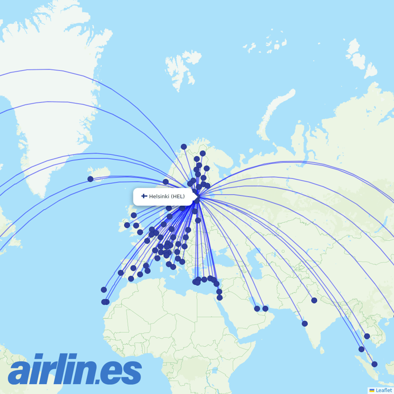 Finnair from Helsinki Airport destination map