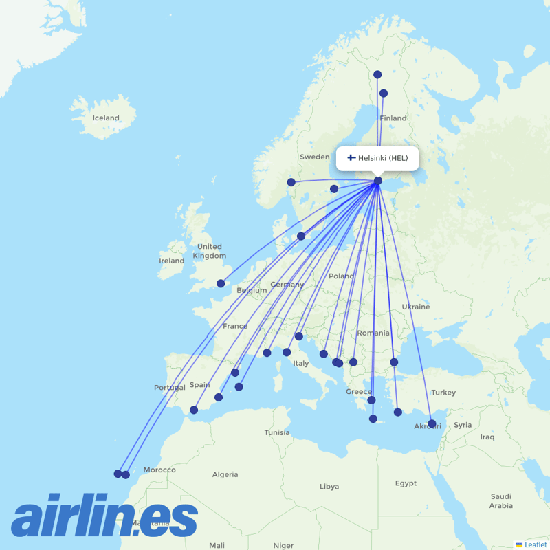 Norwegian Air Intl from Helsinki Airport destination map
