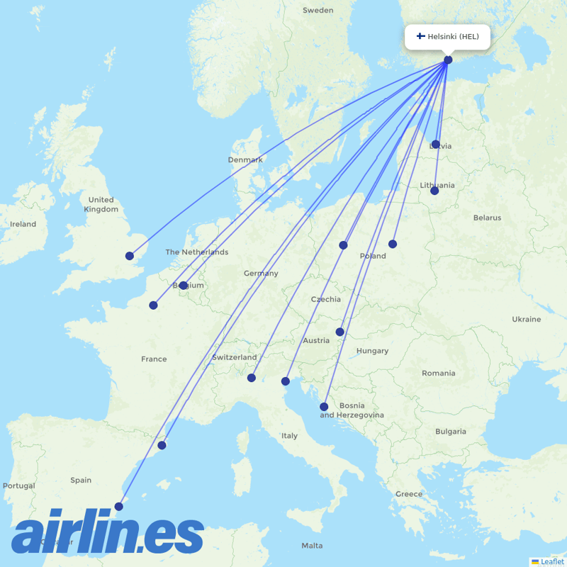 Ryanair from Helsinki Airport destination map