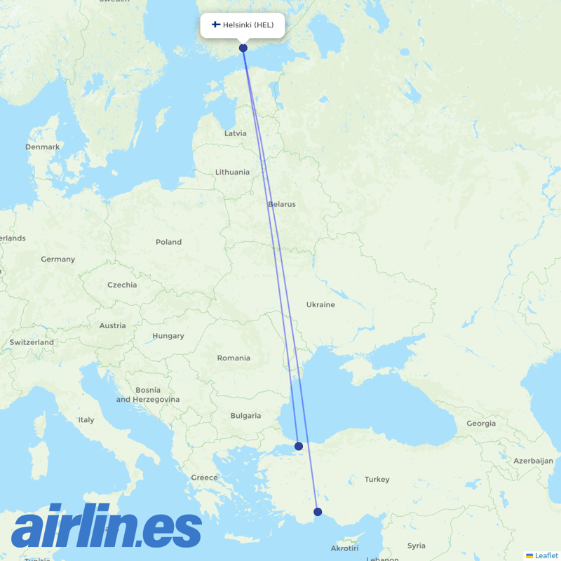 Pegasus from Helsinki Airport destination map